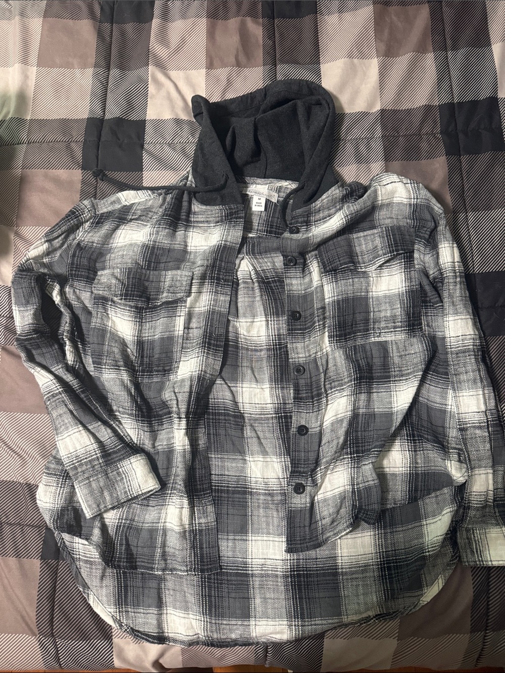 Cherish Black and White Plaid Hooded Jacket